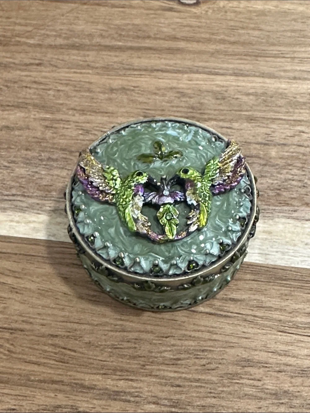 Vintage Green Hummingbird Decorative Trinket Box